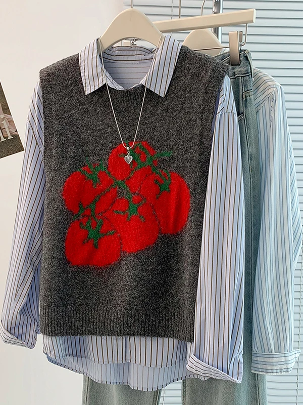 Moda agel preguiçoso sle versátil floral bordado svel com capuz colete superior feminino solto ajuste camisola de malha outono 2025