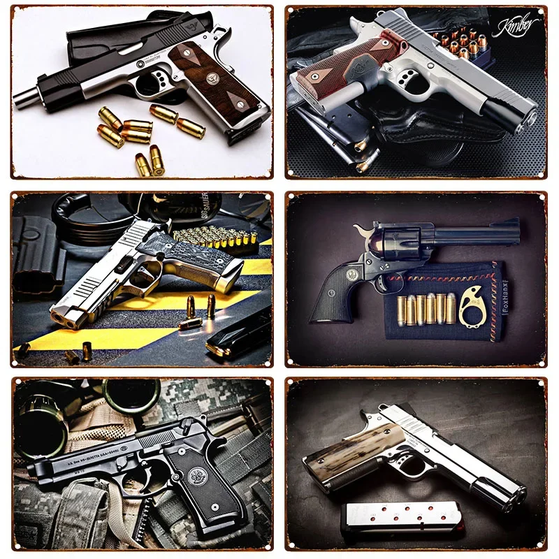 NEW Pistol HD Tin Painting Metal Sign Vintage Poster Home Living Room Bar Club Party Man Cave Art Wall Decorativ Iron Paintin