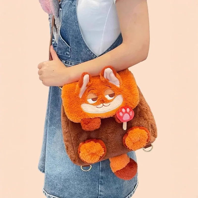 Disney Kawaii Cartoon Animal Plush Backpack Girls Cute Flip Furry Backpack Portable Outing Shoulder Messenger Bag