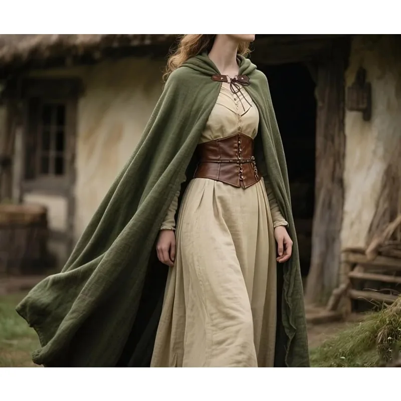 Medieval Hooded Cloak Linen Renaissance Cape Halloween Witch Wizard LARP Role Play