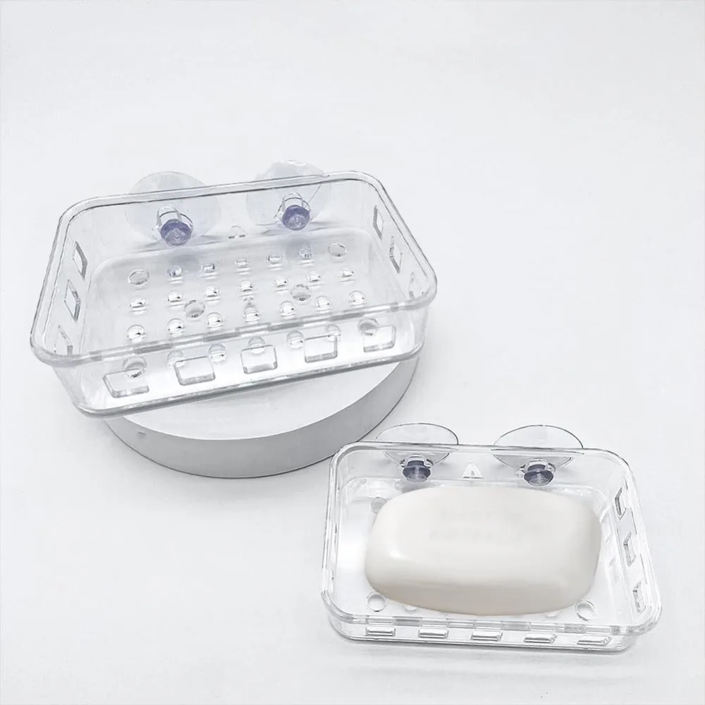 2 Pcs New Transparent Soap Dishes Strong Bearing Capacity NO-Drilling Suction Soap Dish PS Suction Soap Holder Kitchen