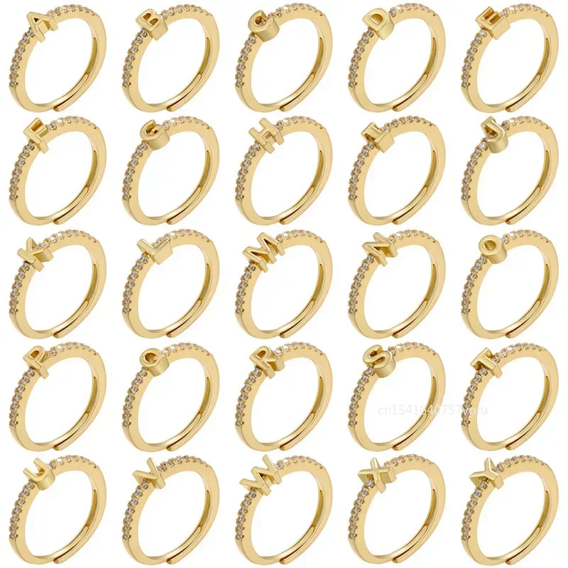 Fashion Initials Letter Ring Women Classic Simple Opening Finger Ring For Women Party Jewelry Gift Wholesale