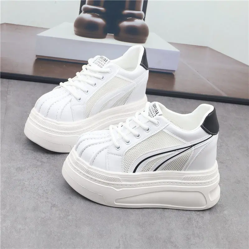 

Женские белые кроссовки на платформе 12 см, увеличивающие рост, летние, дышащие, с сетчатым верхом, на толстой подошве 10 см, повседневные, для скейтбординга