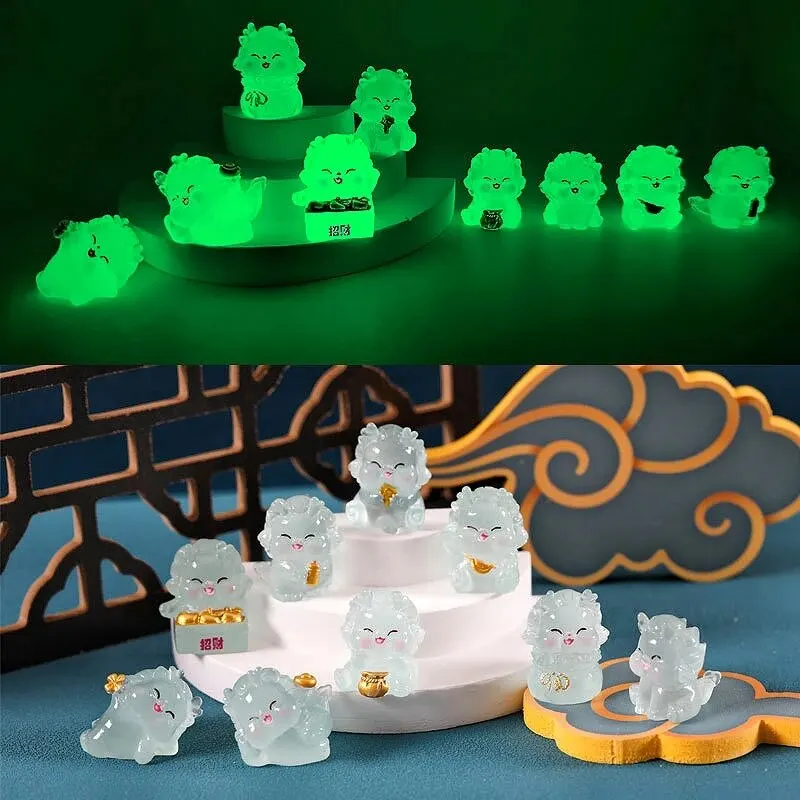 9Pcs Luminous Dragon Zodiac Ornaments 2024 Chinese New Year Micro Landscape Decoration Mini Home Desktop Resin Craft Decor Gifts