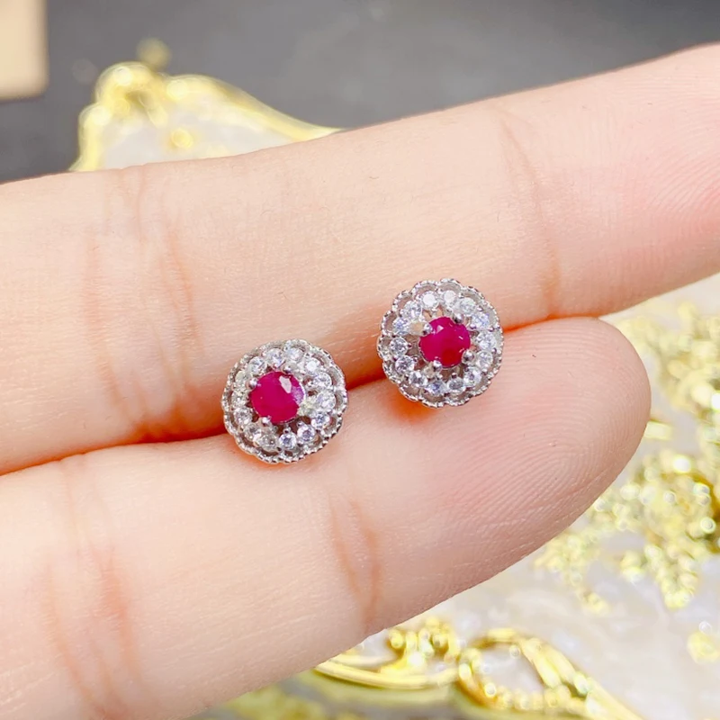 Natural Ruby earrings for women silver 925 jewelry luxury gem stones 18k gold plated free shiping items