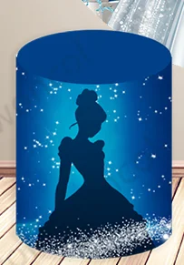 Cinderella Round Backdrop Disney Princess Birthday Backdrop Cinderella Glass Slipper Cylinder Cover Baby Shower Decor Photo Prop