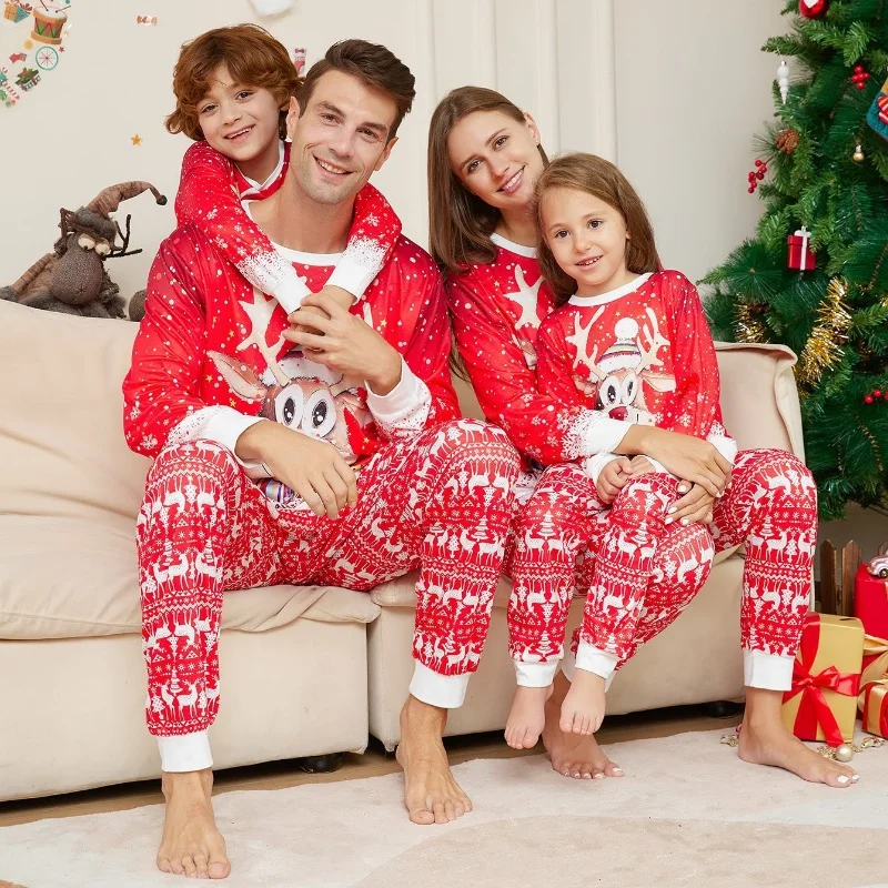 

Christmas Pajamas Family Matching Outfits Set Christmas Elk print Adult Kids Tops+Pattern Pants 2 Pieces Suit Xmas Sleepwear