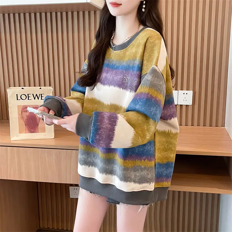 Gradient Striped Hoodie for Women Thin Design Loose Fit Tie Dye Top Trendy Outerwear