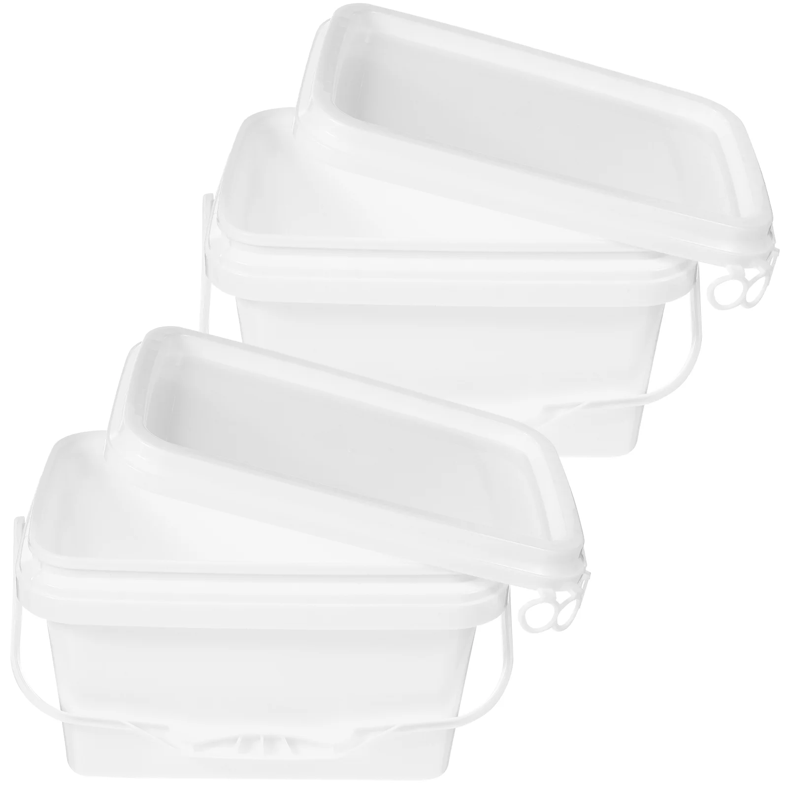 

2 Pcs 0.5 Gallon White Paint Bucket Storage Container Plastic 2L Coating Chemical Bucket Packaging Square Handle Lid Design