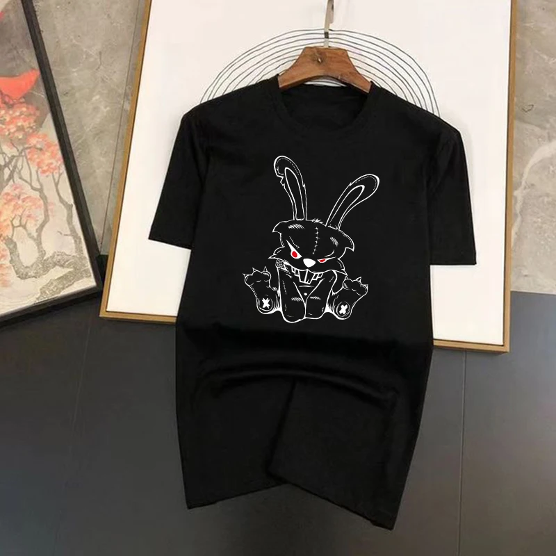 Luxury Brand Men's 100% Cotton T-Shirt Letter Crazy Rabbit Print Luxury Tops Cute Animal Pattern Tee Shirt High Quality 2023