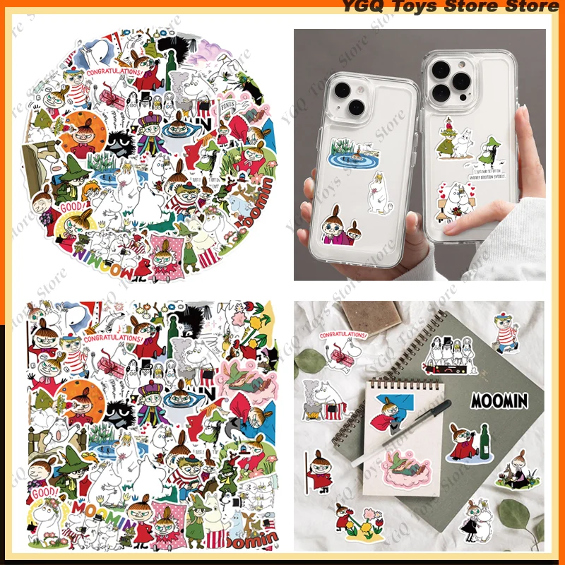 50pcs Kawaii Anime Cartoon Cute Hippopotamus Moomins Stickers Mobile Phone Account Pvc Waterproof Sticker Girl's Kid Gift Toy