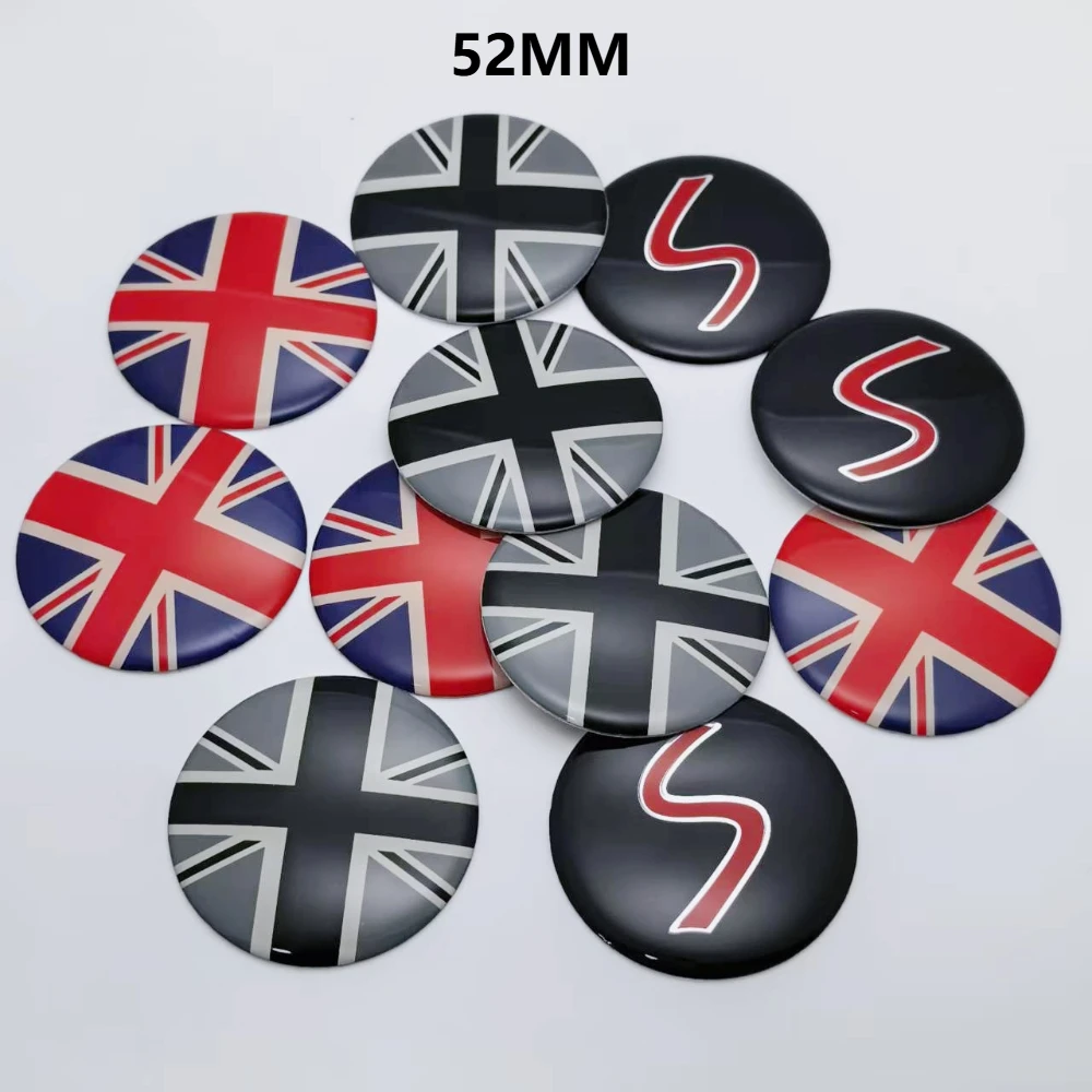 

4pcs 52mm S Badge Union Jack Emblem Car Stickers for MINI Cooper S Car Wheel Center Caps Rim Hub Cover Logo Replace Accessories
