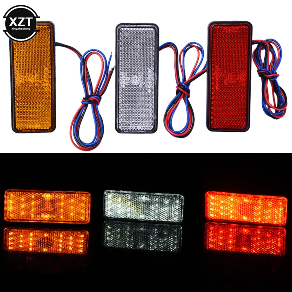 12V Red White Amber LED Reflector Rear Tail Brake Stop Warning Side Marker Light For Jeep Truck Trailer Motorcycle Scooter