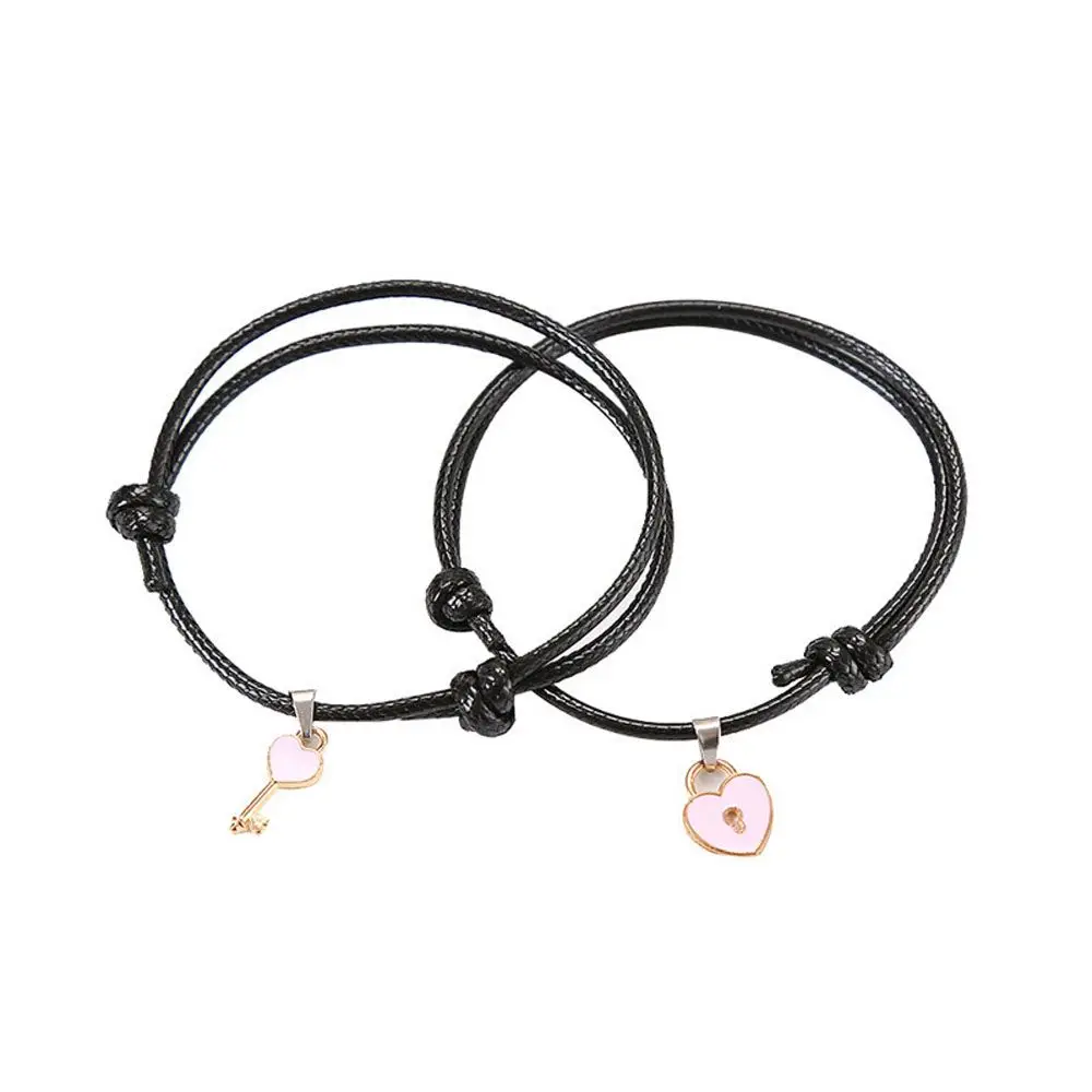Trendy 2PCs/lot For Women Couple Adjustable Lock Rope String Key Heart Bangles Jewelry Bracelets Fashion Accessories