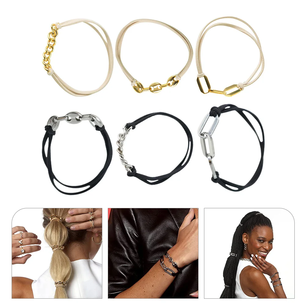 

6pcs Tie For Women Elastic Sliver Bracelet Hair Ties Rope Wrist Accessories Ponytail Holders Hair Accessories For Women