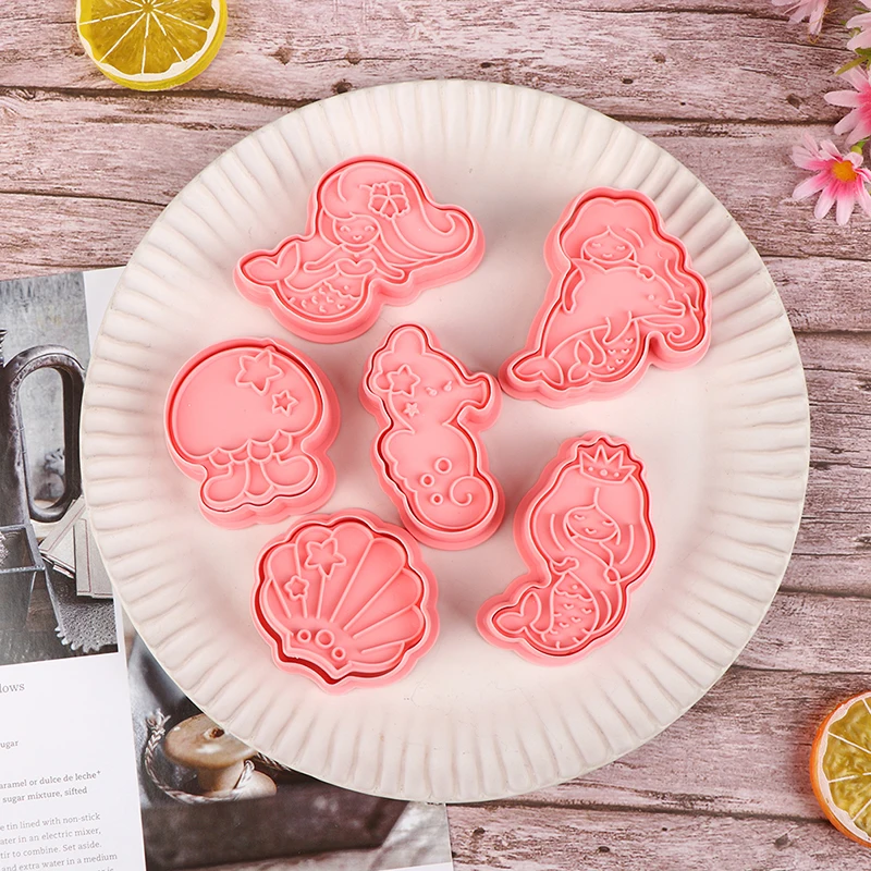 6Pcs/Set Mermaid Shell Seahorse Cookie Mould DIY Plastic Fondant Cake Mold Cartoon Biscuit Cookie Cutters Decorating Tools