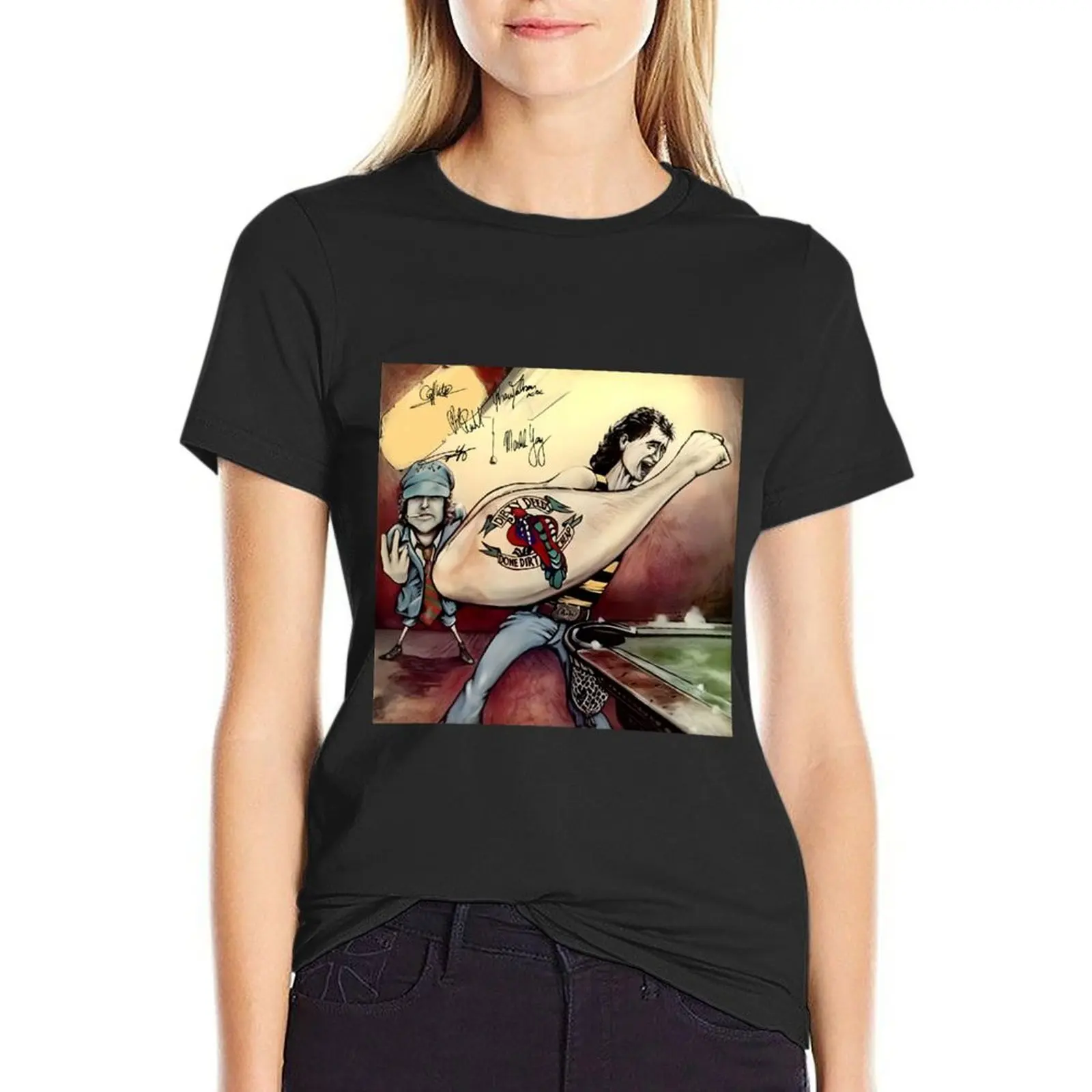 

Dirty Deeds Done Dirt Cheap album tongue hand T-Shirt Blouse plus size tops heavyweights t shirts for Women