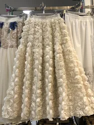 Elegant Heavy Three-Dimensional Rose Flowers Fluffy Skirt New Fashion French High Waist Large Swing A- Line Long Skirts