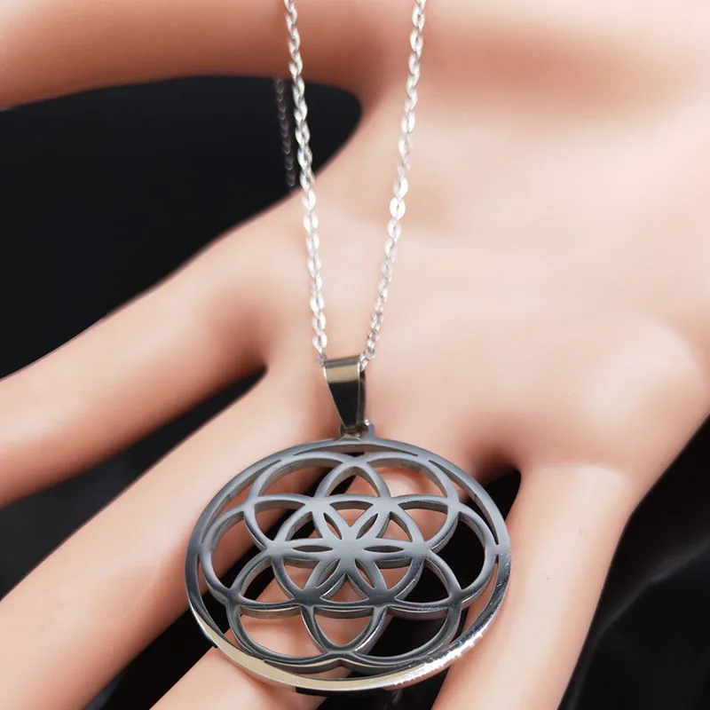 Yoga Flower of Life Stainless Steel Mandala Necklace for Women Men Sacred Geometry Seed of Life Talisman Necklace Jewelry joyas