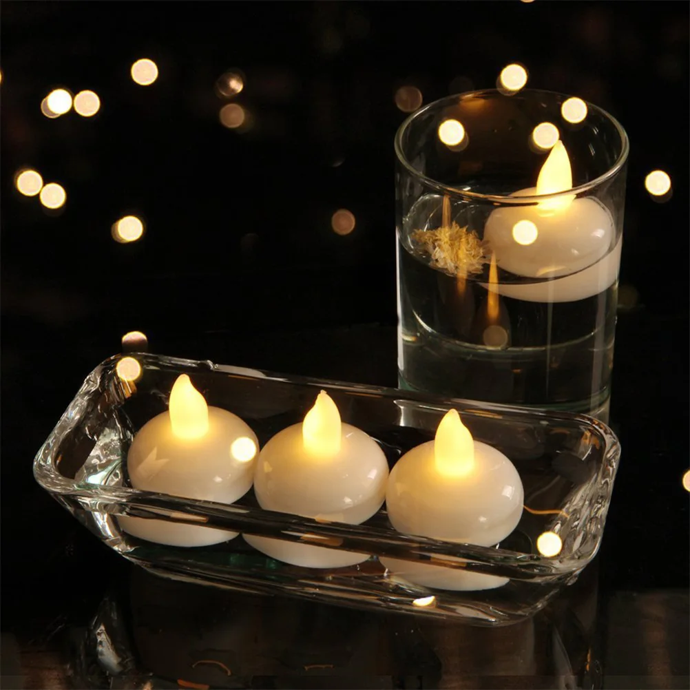 

12 Pcs Waterproof LED Candles Floating Flameless Wax Operated White Decorative Water Lighting Events Spa Bedroom Garden