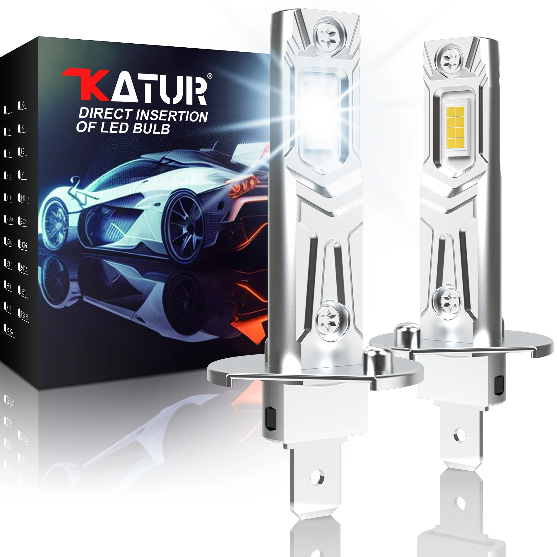 Katur 2x 20000lm Foutloos H1 Led Canbus Koplamp H3 Led Auto Kop Mistlicht Ventilatorloze Plug & Play Nieuwe Upgrade Niet-Polariteit