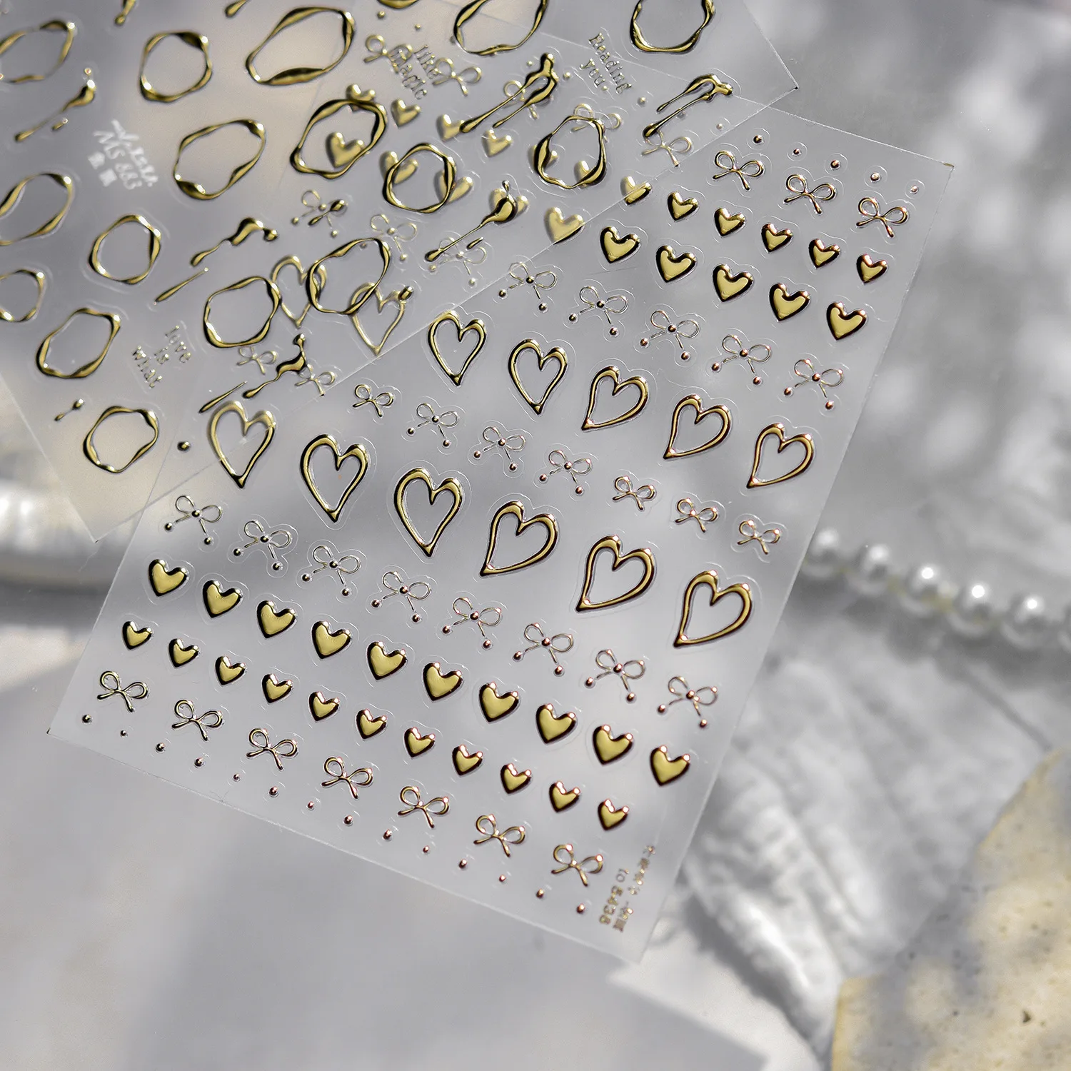 5D Gold Silver Metallic Nail Stickers Irregular Circle Drips Ribbon Love Nail Design Stickers 3D Self Adhesive Nails Decals DIY view 6