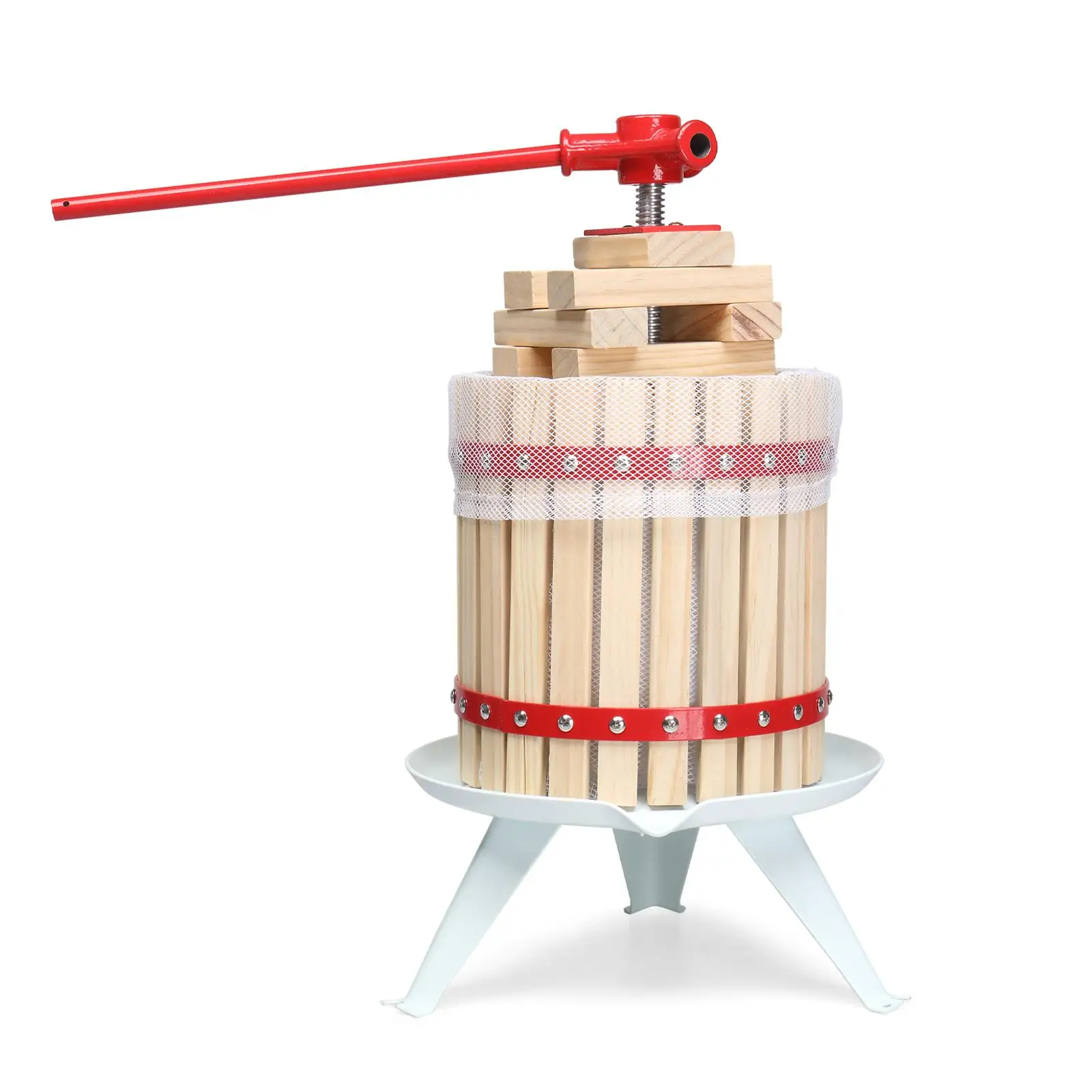 3.17 Gallon Wood Wine Press - Manual Cider & Grape Crusher with 6 Blocks, 12L Juice Maker for Home & Outdoor Use, Red