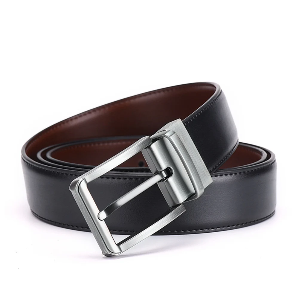 

High Quality Men's Leather Belt Reversible Buckle Luxury Brand Male Waist Cowskin Belts For Jeans Rotated Designer Accessories