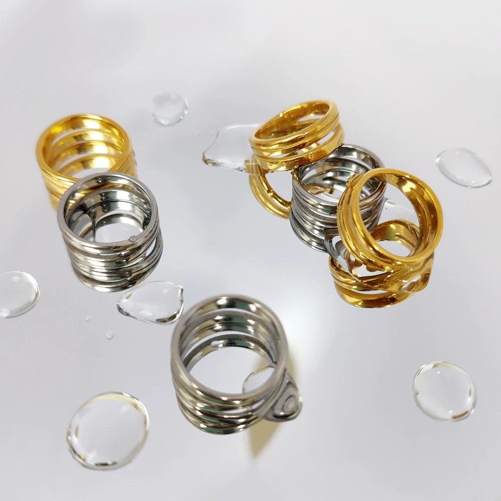 eManco Fashion Gold Color /Silver Color Geometric Multi-layer Line Ring for Women Elegant Wedding Bride Jewelry Prevent Allergy