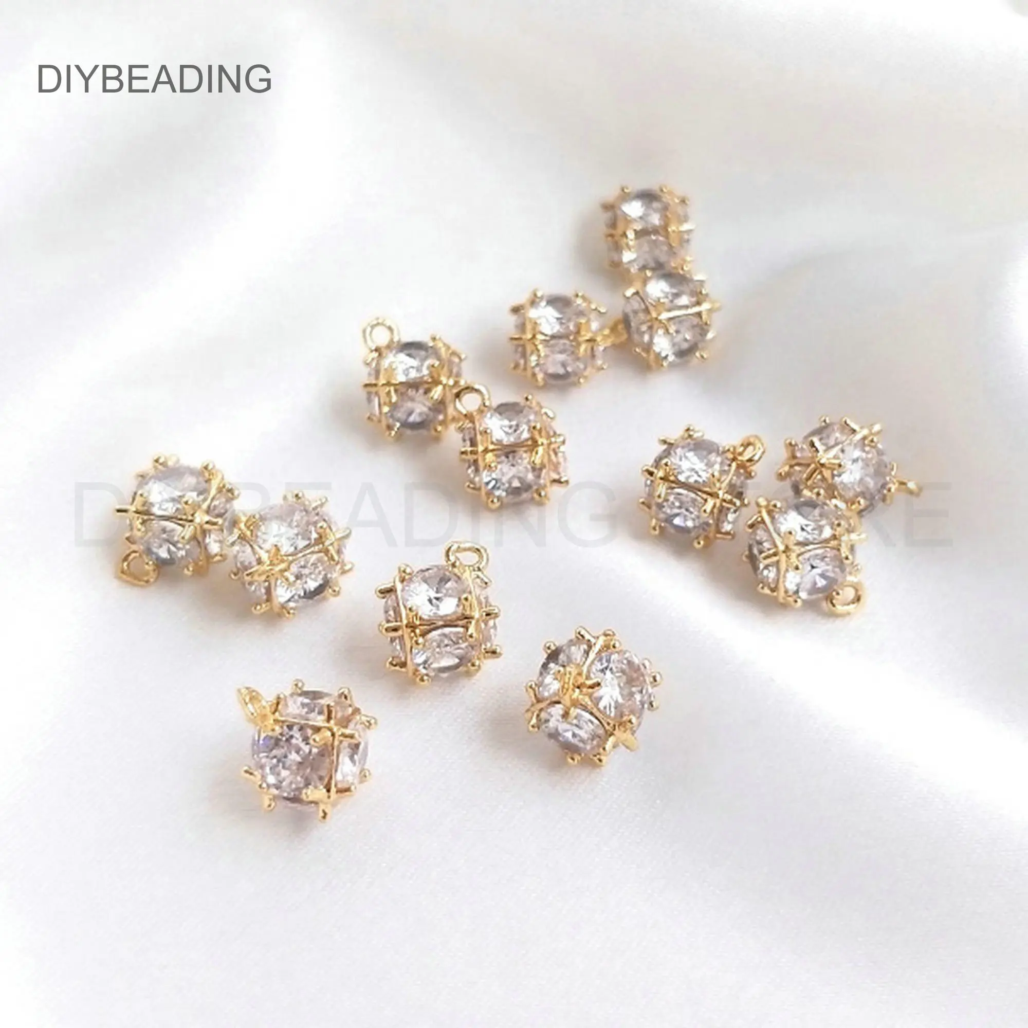 Rhinestone Charms for Earring Making Clear CZ Charms for Earring Making Supply Small Size 14K Real Gold Plated Zircon Pendant