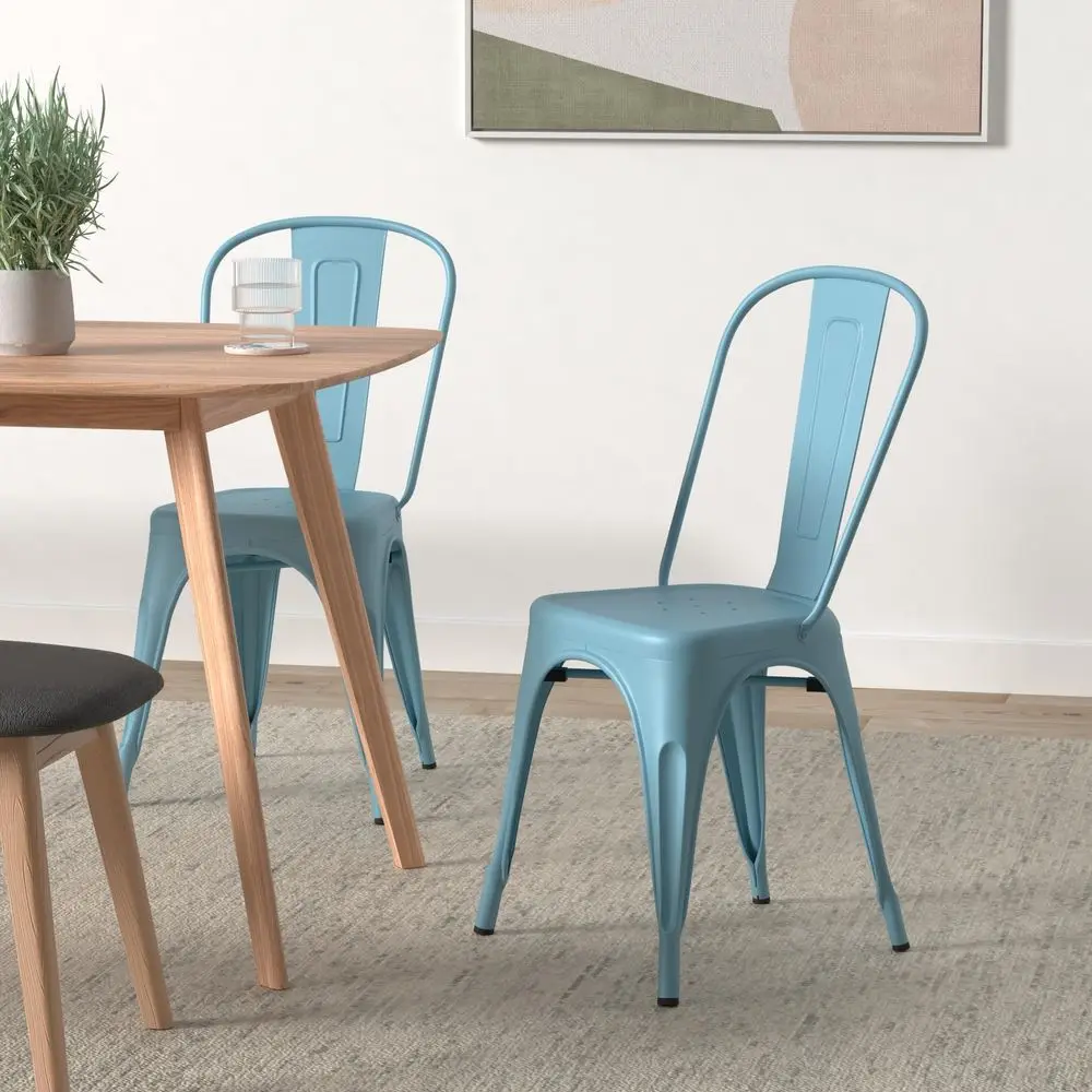 

Metal Dining Chair Farmhouse Tolix Style for Kitchen Dining Room Cafe Restaurant Bistro Patio, 18 Inch, Stackable, Waterproof I