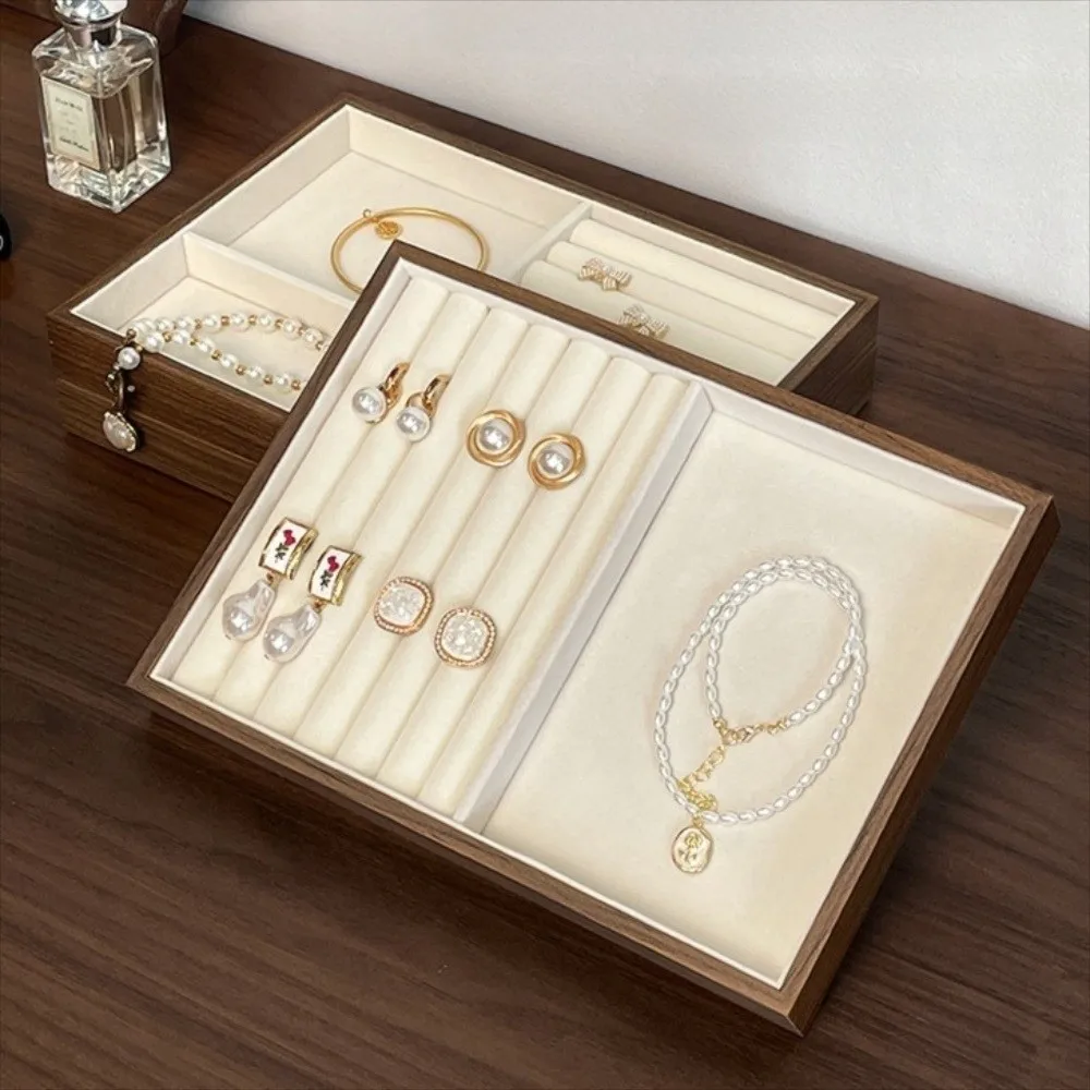 

Stackable Walnut Wood Jewelry Box Retro Multifunctional Grain Jewelry Tray Bracelet Necklace Jewelry Organizer Hair Accessories