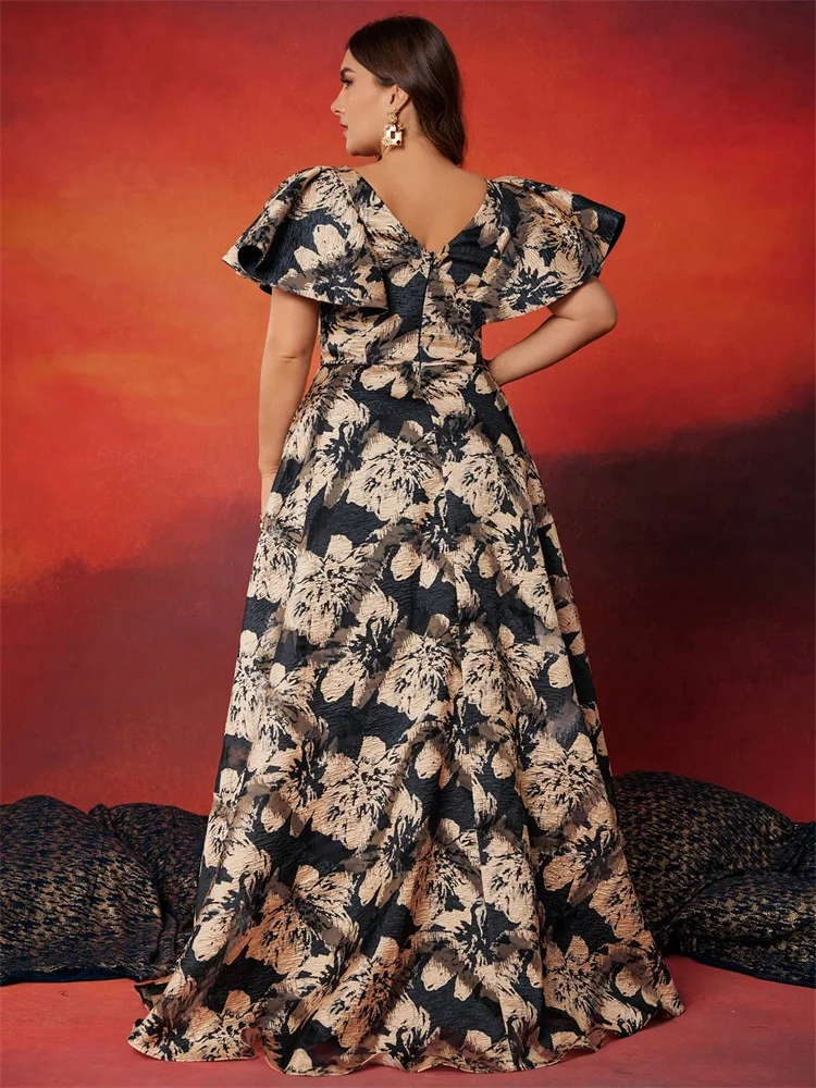 Lucyinlove Abiti da sera blu eleganti con scollo a V taglie forti Abiti da cocktail da ballo lunghi da donna di lusso in raso senza maniche