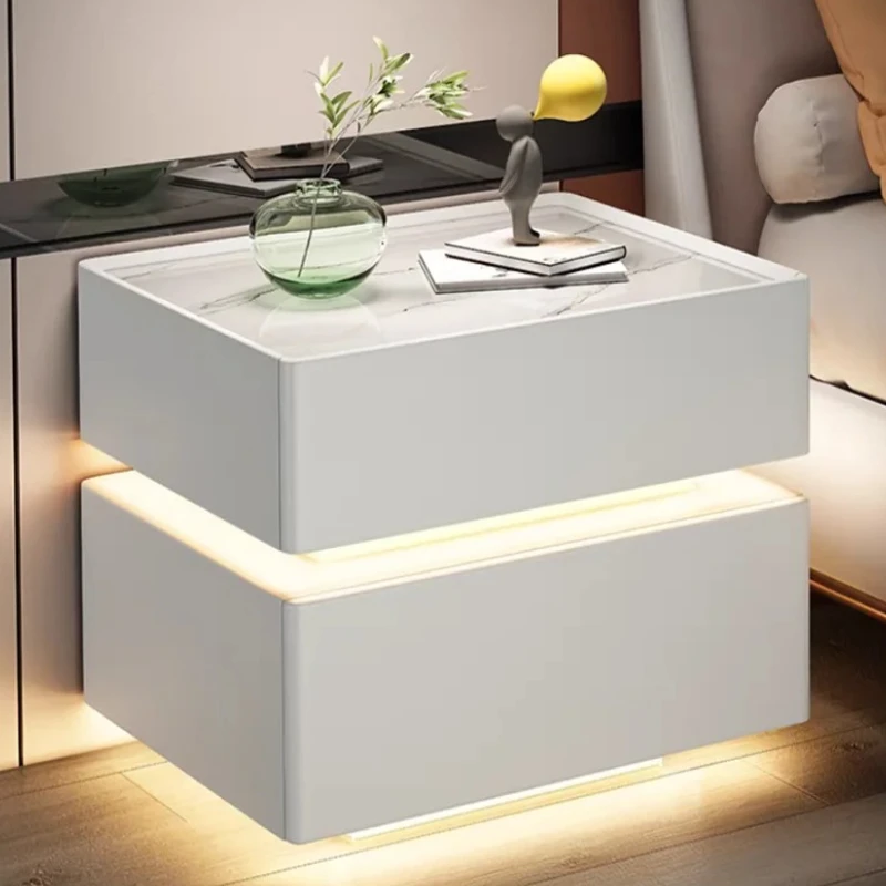 White Night Table Storage Design Charger Wireless Charger Bedroom Nightstands Korea Locking Comodino Bedroom Furniture
