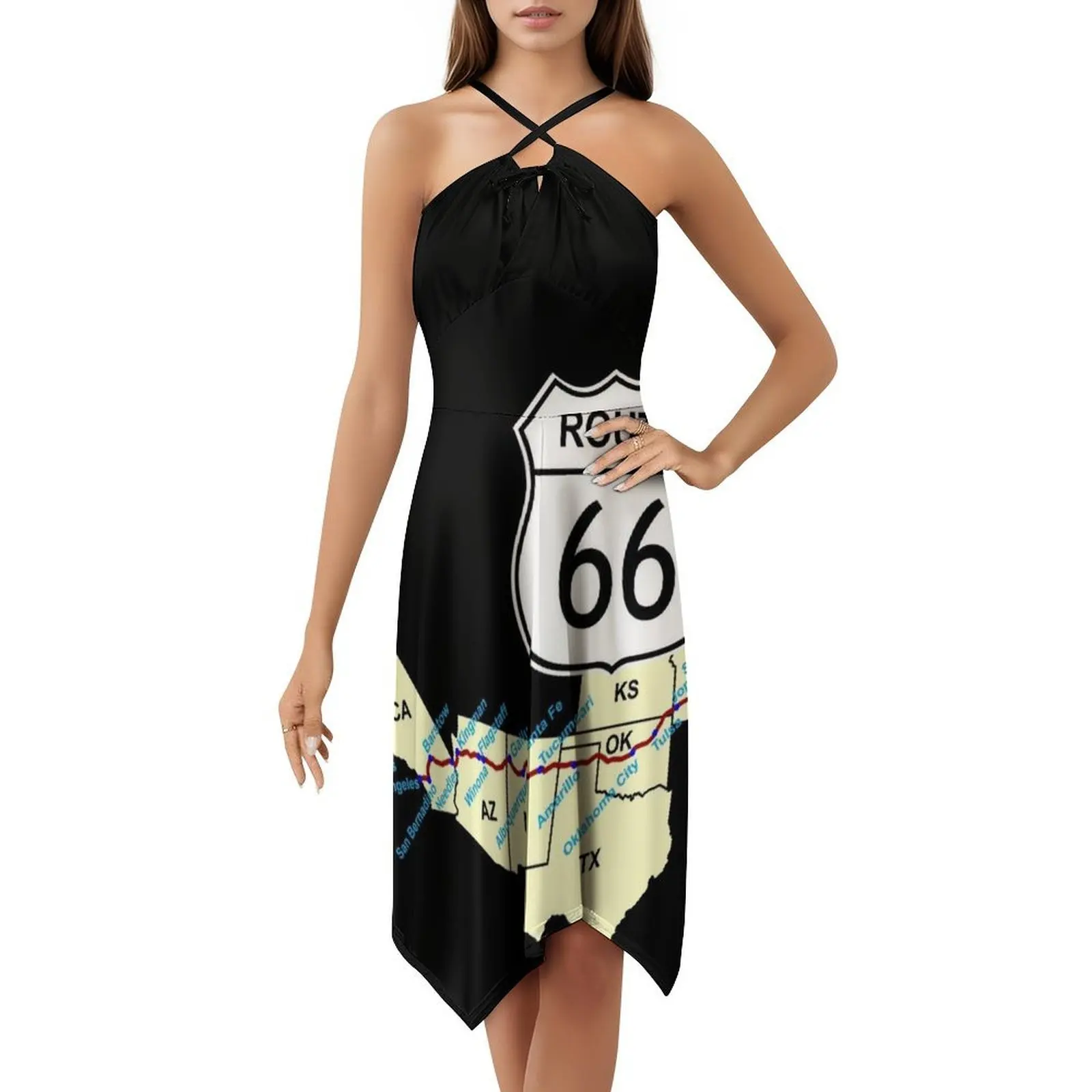 فستان Route 66 بخط عنق على شكل قلب فستان أنيق للحفلات الصيفية للنساء Route 66 فستان لرحلة الطريق للسفر للفتيات
