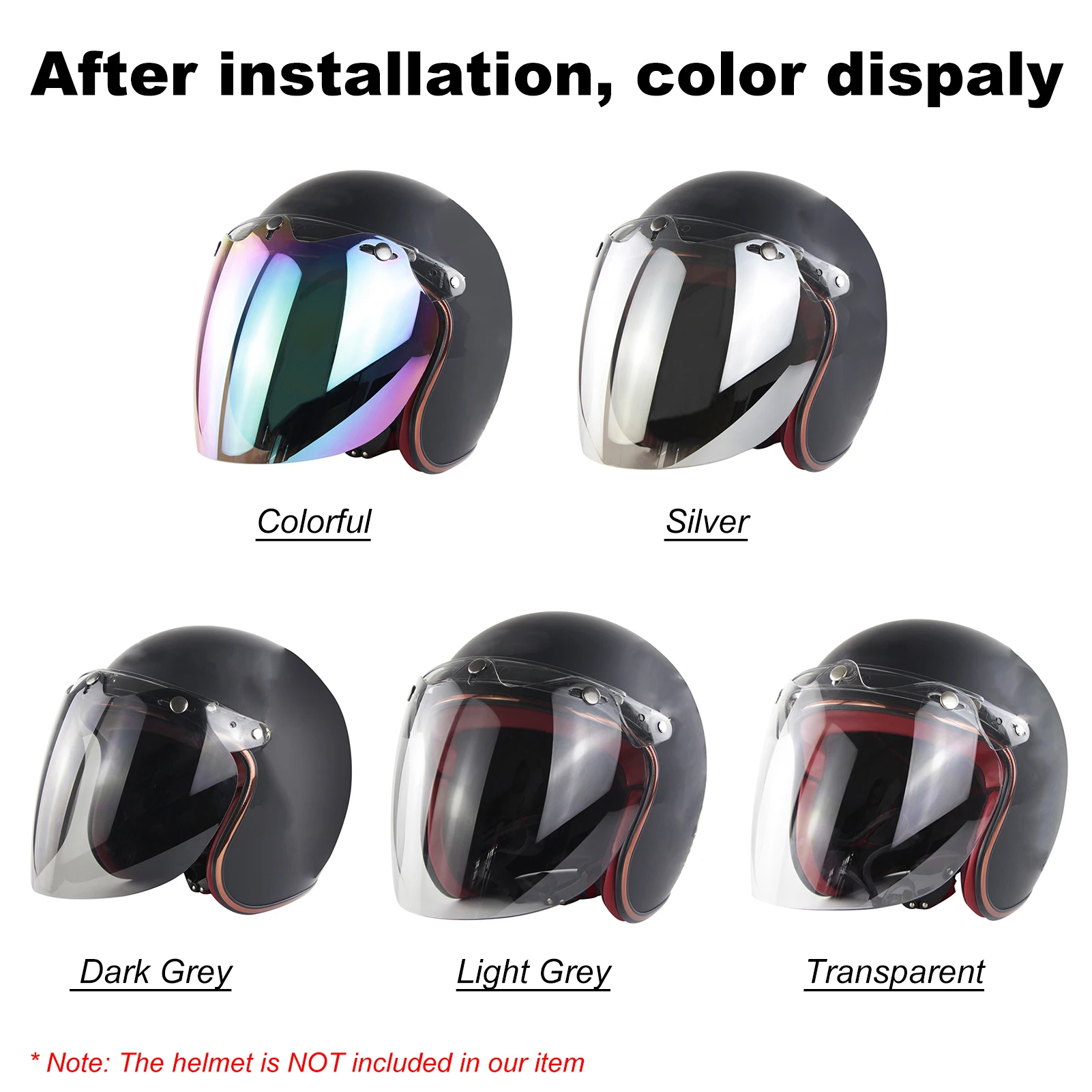 Open Face Helmet Visor Motorcycle Helmet Bubble Lens 3-Snap Bubble Wind Shield Visor