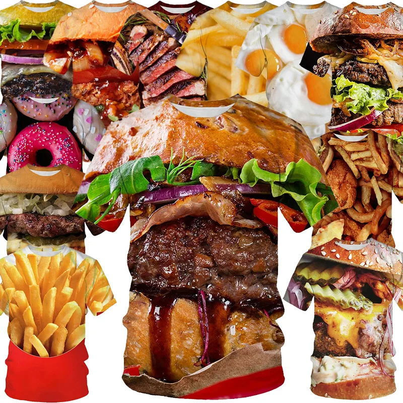 

Hot selling creative 3D printed hamburger T-shirt pattern casual men's oversized loose T-shirt top