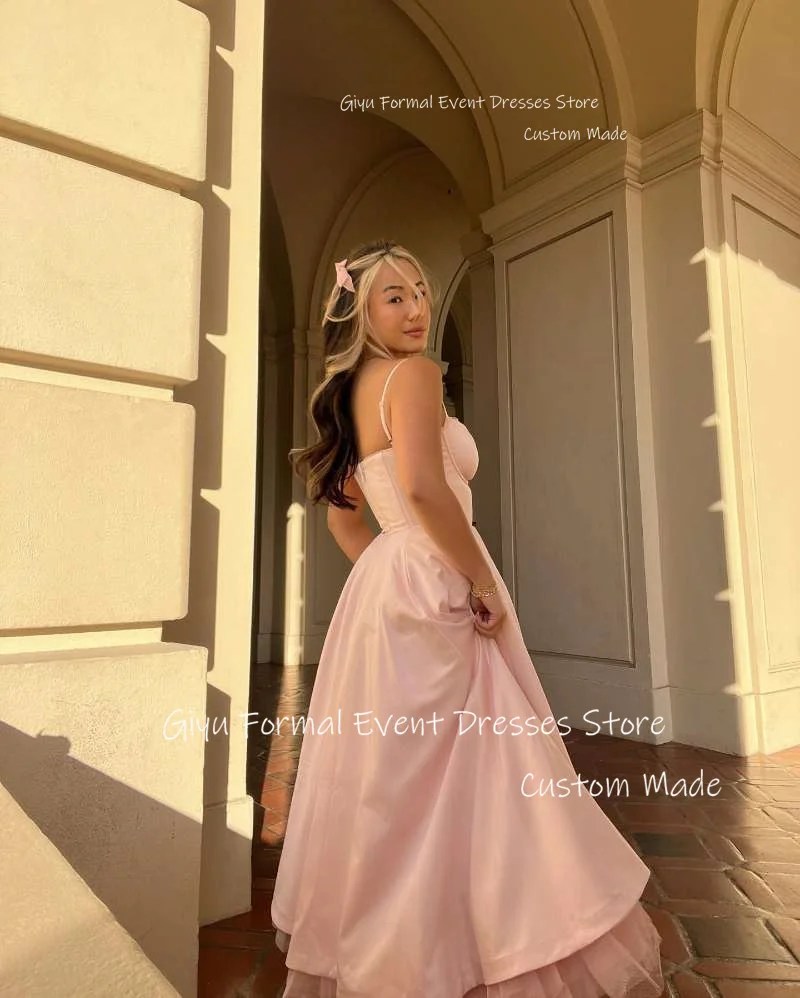 Giyu Simple Pink Evening Party Dresses Spaghetti Straps Birthday Sweetheart Ankle Length Formal Occasion Dress Summer Customized