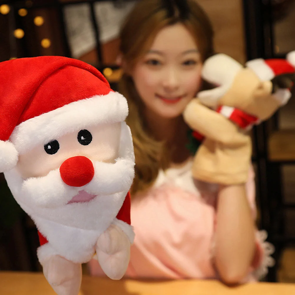 Santa Hand Puppet น่ารักการ์ตูนของเล่นนิ้วมือของเล่นเด็กหรูหราสําหรับของเล่นเด็กผู้ปกครอง-เด็ก