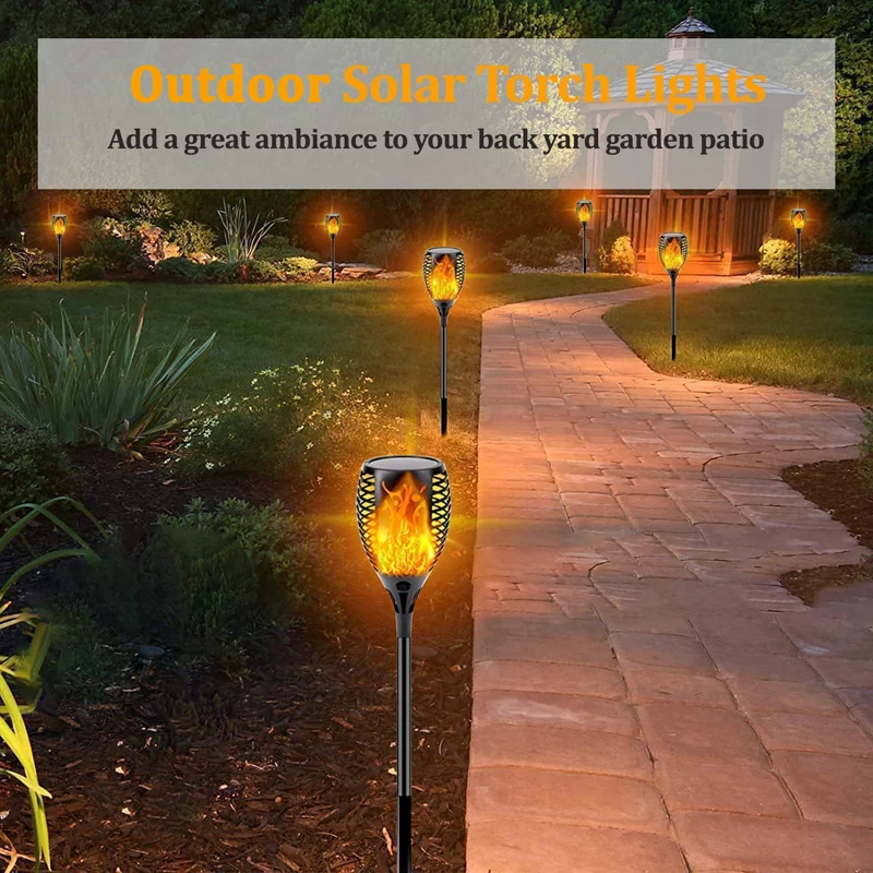 96 LED Outdoor Solar Torch Lights Waterproof Garden Patio Flickering Dancing Flame Lamp