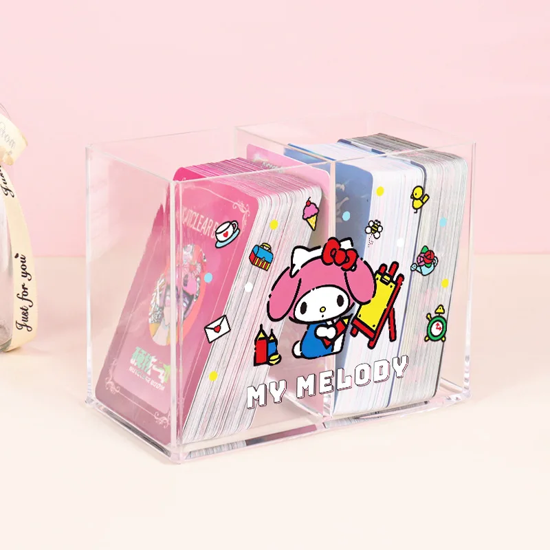 Sanrio-caja de almacenamiento de tarjetas de juego, soporte para bolígrafos de estudiante de dibujos animados, acrílico transparente, Kuromi, Hellokitty, Cinnamoroll