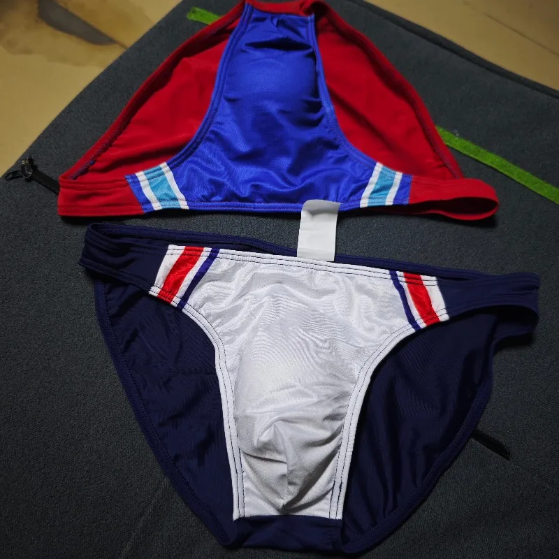 2026Real shot new men's swimming trunks color matching mesh swimming trunks low waist cup swimming trunks beach shorts BS426