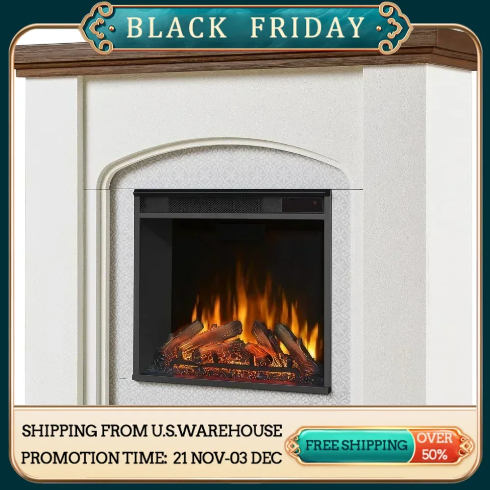 49 In Electric Fireplace with Mantel, Replaceable Fireplace Insert Heater, Realistic Log and Flame Effect, Remote Control, Timer