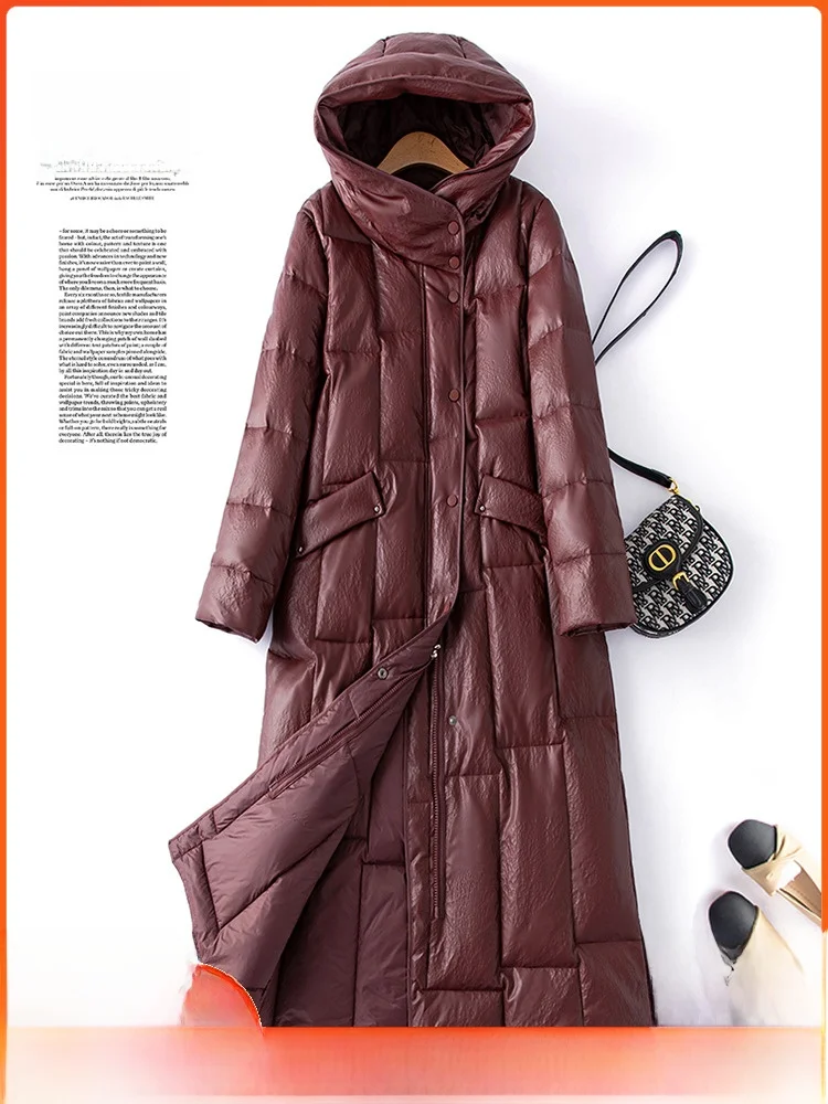 

Winter 2025 Women's Genuine Leather down Jaet Long eepskin Loose plus Size Thiened Coat Commute Sle Zipper Closure