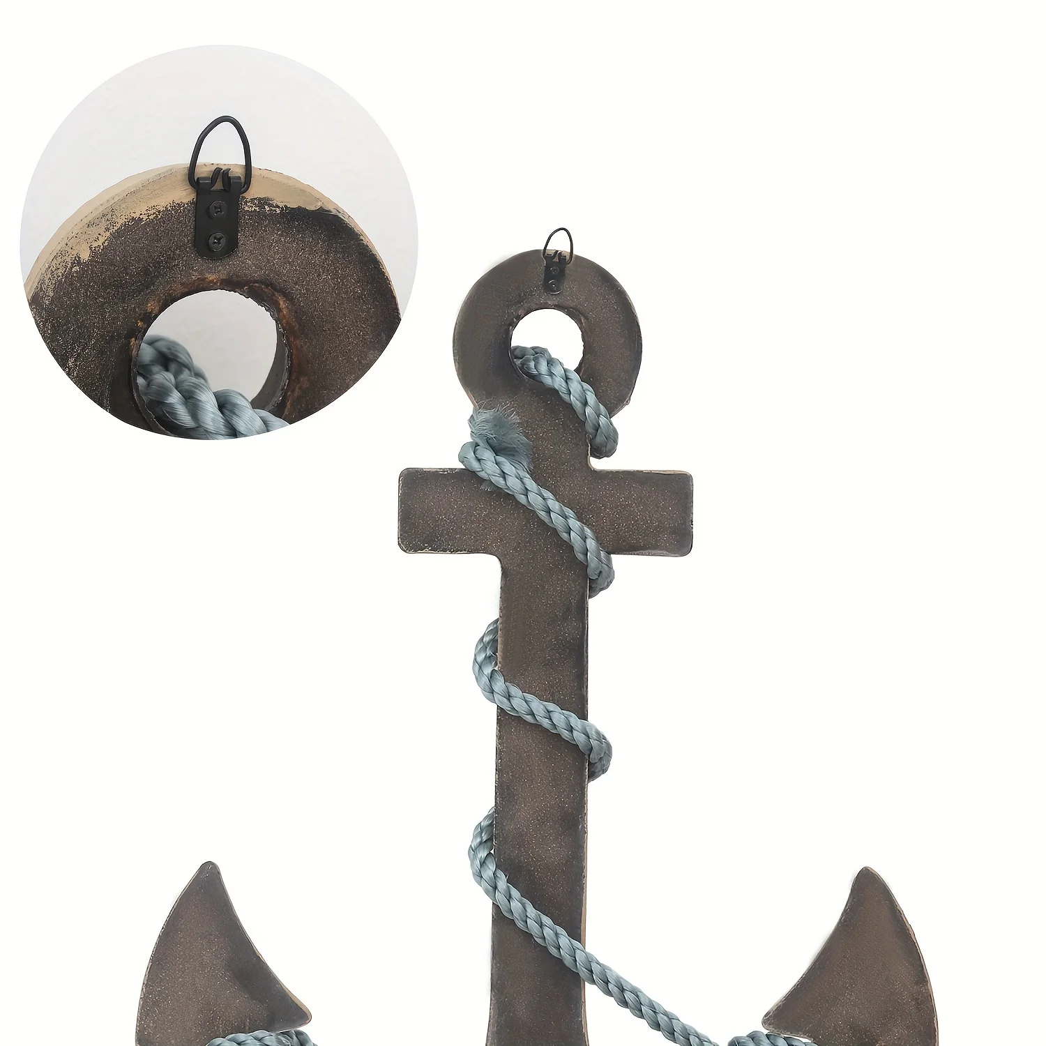 Wooden Boat Anchor Wall Decor – Natural Light Brown Nautical Theme Decoration for Living Room, Bedroom or Entryway – Handcrafted view 3