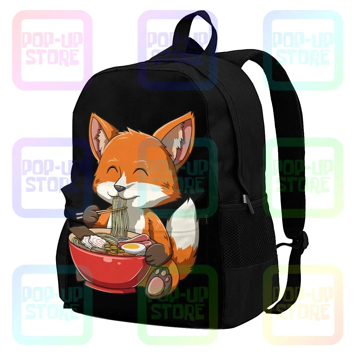 Fox Eating Ramen Ramen Noodle Lovers Fox Themed Large Capacity Backpack Cute Art Print Eco Friendly Clothes Backpacks