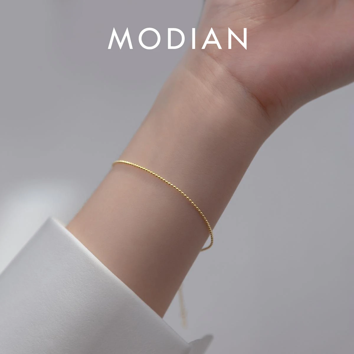 

Модные Простые крошечные браслеты Modian золотого цвета с бусинами, серебро 925 пробы, изысканный браслет для женщин, Изящные Ювелирные изделия, аксессуары