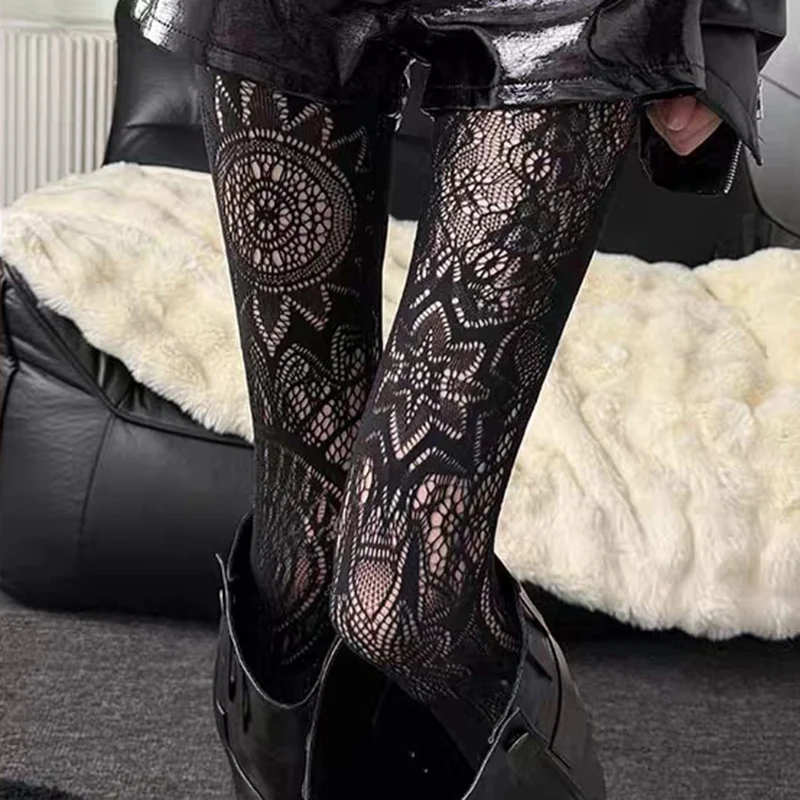 

Western Retro Sun Flower Totem Pattern Pantyhose Stocking Evil Goth Tights Women Sexy Plus Size Jacquard Mesh Fishnet Stockings
