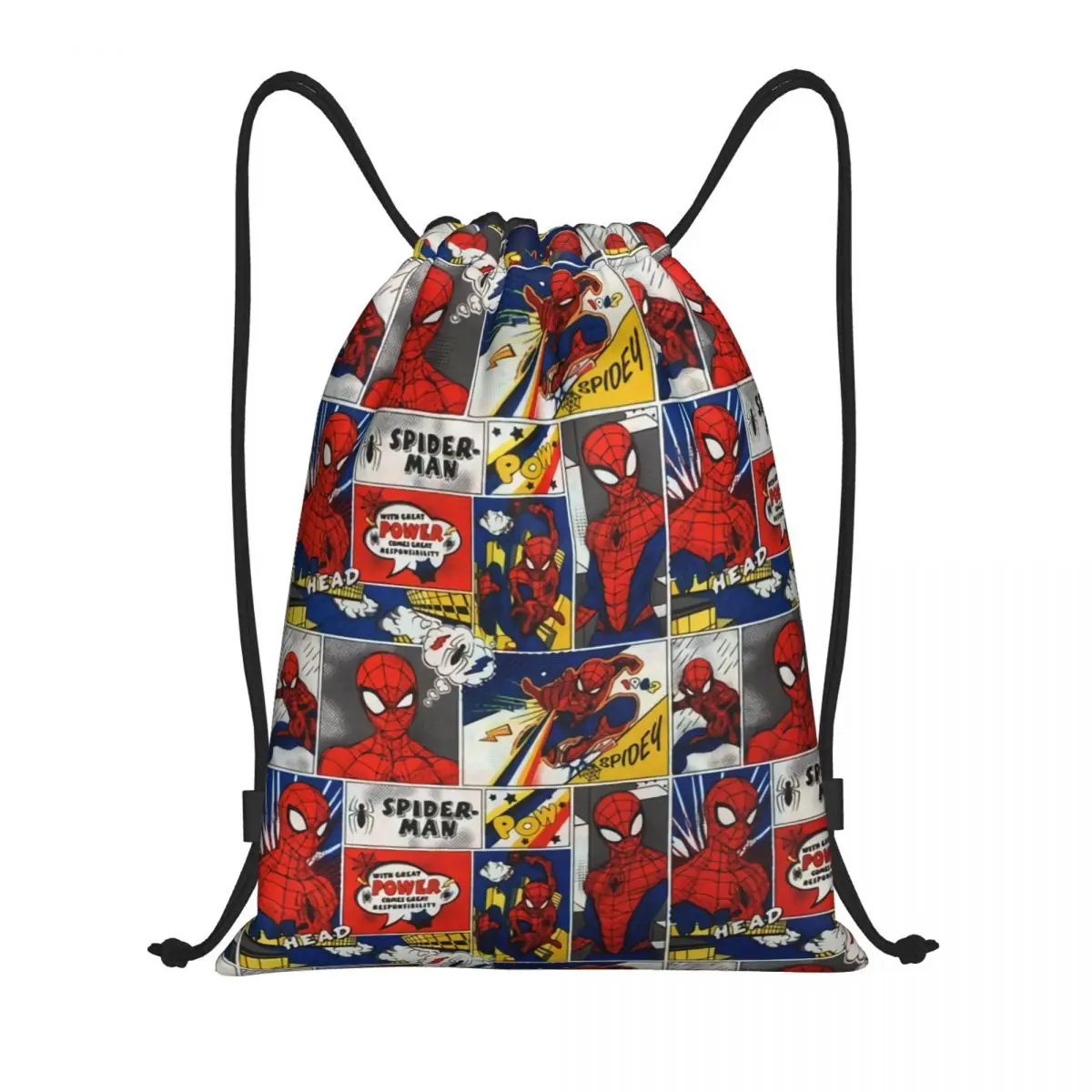 Custom Superhero Drawstring Backpack Sports Gym Bag for Women Men Spider Man Collage Shopping Sackpack