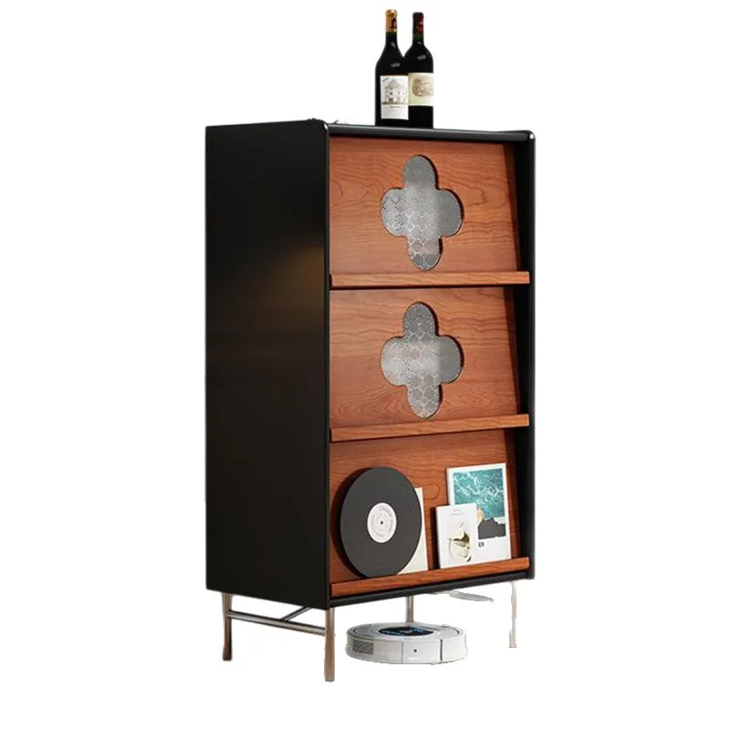 Medieval solid wood side cabinet French retro ash wood bucket cabinet household living room storage wall four-leaf clover